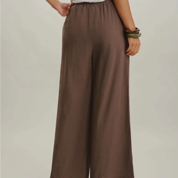 Coffee Elastic Waist Wide Leg Pants - Picture 4 of 5